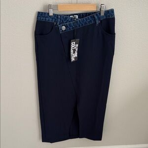 Future Collective Navy Pencil Skirt with Contrast Denim Waist